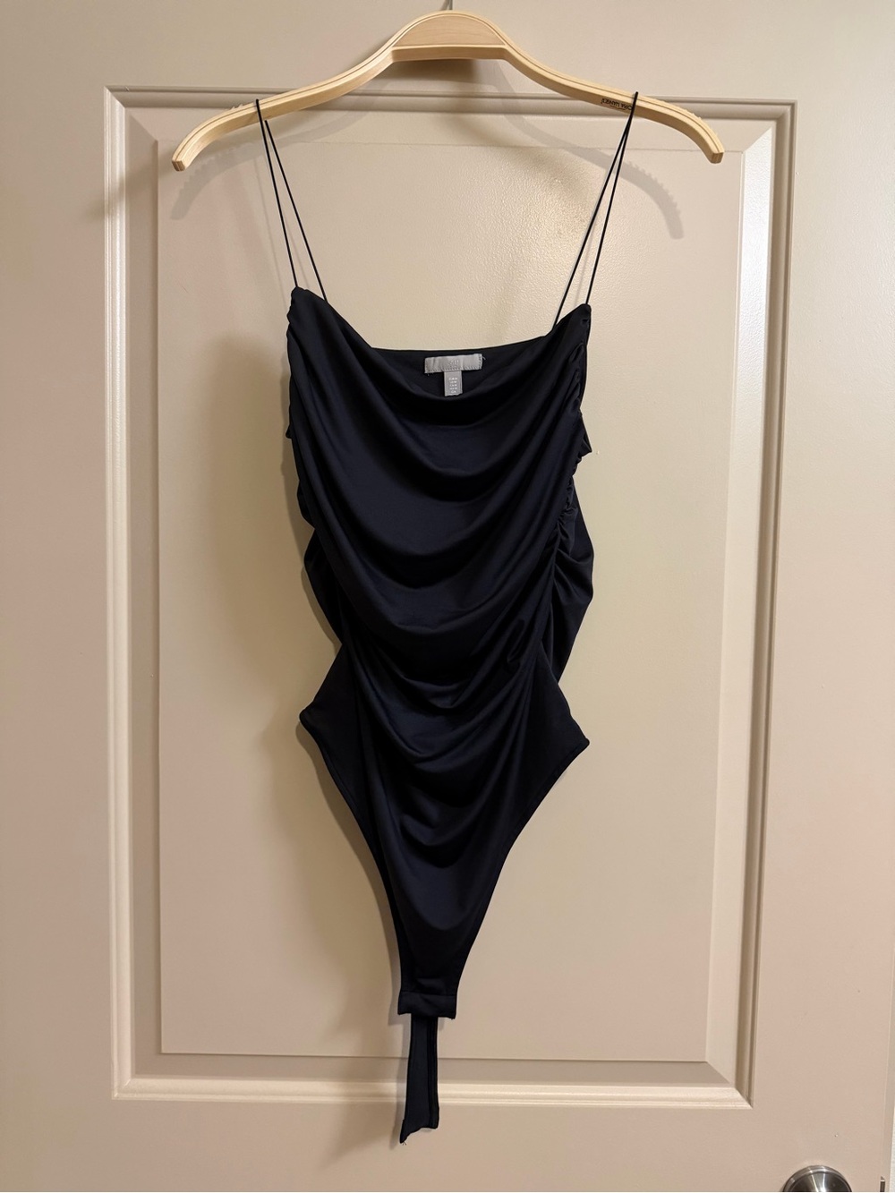 H&M Black Draped One-Piece Bodysuit with Thin Straps
